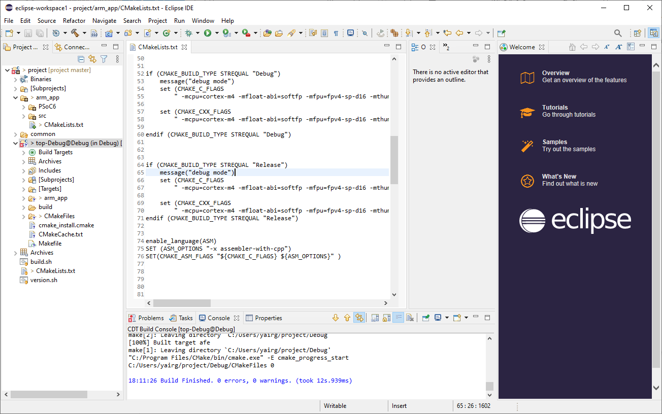 import embedded cmake project to ecplise