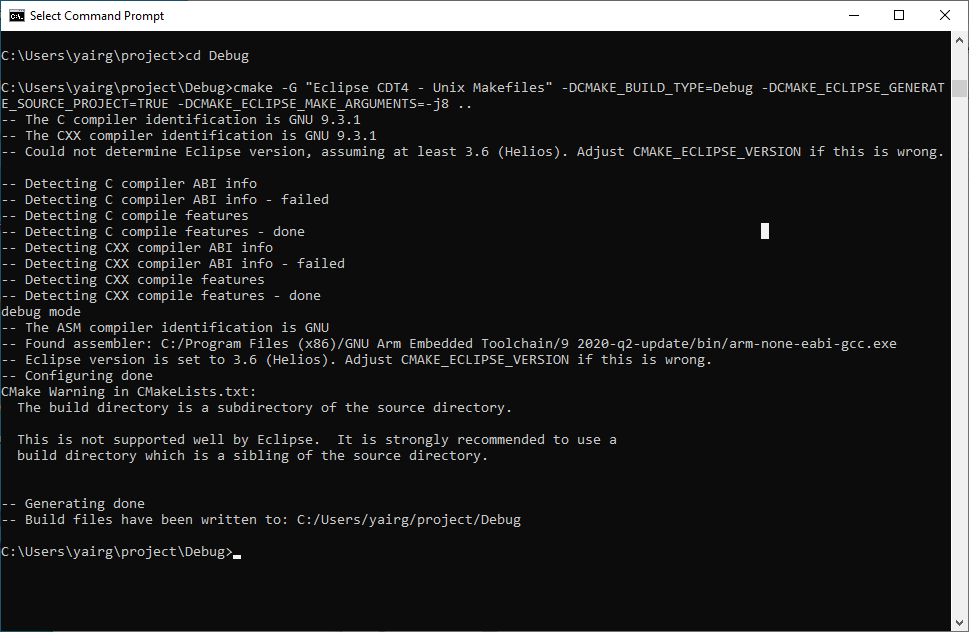 creating eclipse embedded  project from CMake